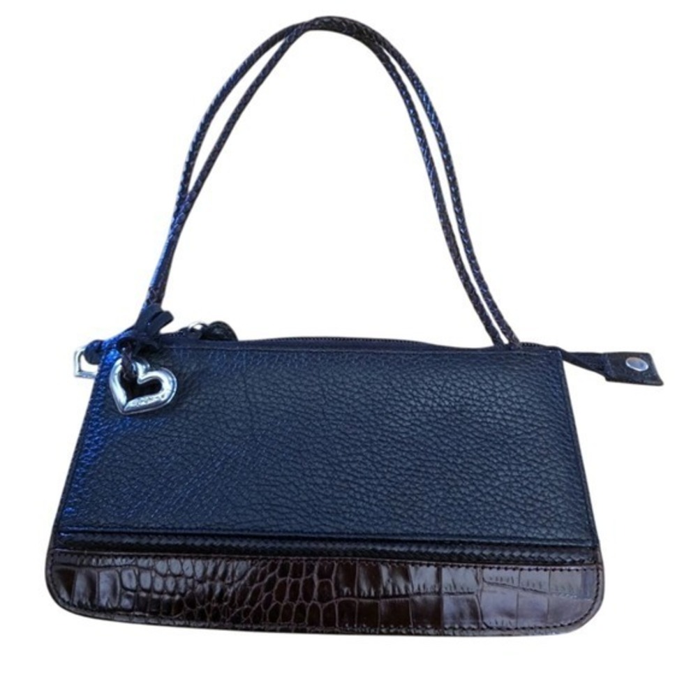 Brighton Black Leather Croc Trim Shoulder Bag Heart Charm